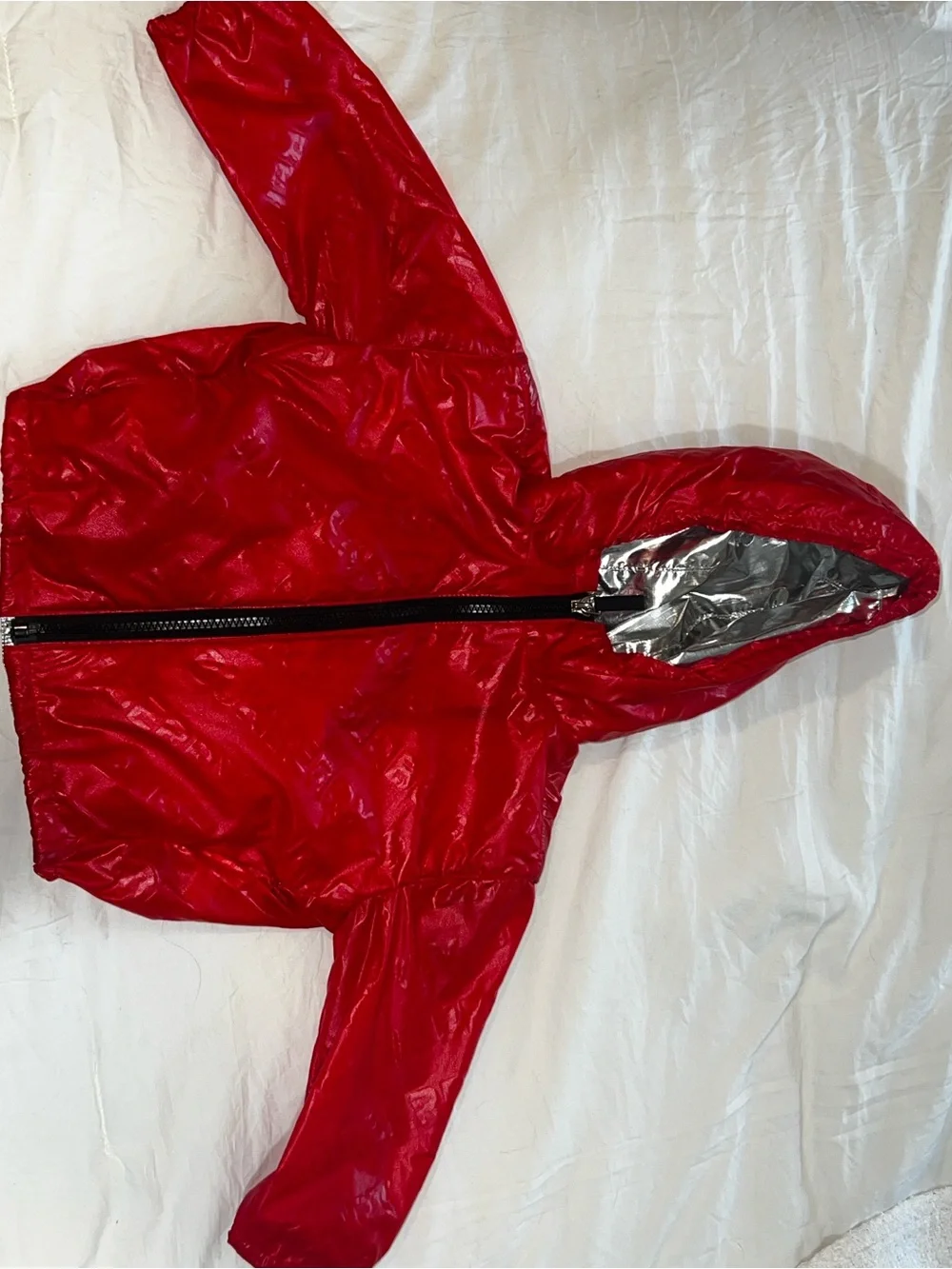Kids Red Hooded Jacket with Metallic Lining